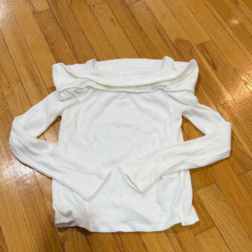 Gap Kids Off-Shoulder White Ribbed Long Sleeve Top Size XXL